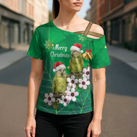 New Zealand Kakapo Christmas Cross Shoulder Shirt Owl Parrot Santa Sliver Fern Manuka - Green - Polynesian Pride