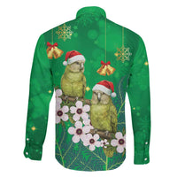 New Zealand Kakapo Christmas Family Matching Off Shoulder Maxi Dress and Hawaiian Shirt Owl Parrot Santa Sliver Fern Manuka - Green - Polynesian Pride