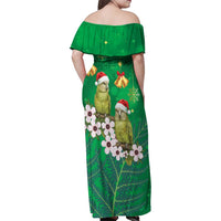 New Zealand Kakapo Christmas Family Matching Off Shoulder Maxi Dress and Hawaiian Shirt Owl Parrot Santa Sliver Fern Manuka - Green - Polynesian Pride