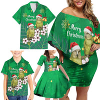 New Zealand Kakapo Christmas Family Matching Off Shoulder Short Dress and Hawaiian Shirt Owl Parrot Santa Sliver Fern Manuka - Green - Polynesian Pride