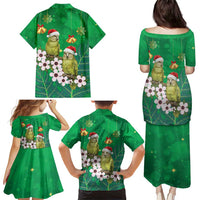 New Zealand Kakapo Christmas Family Matching Puletasi and Hawaiian Shirt Owl Parrot Santa Sliver Fern Manuka - Green - Polynesian Pride