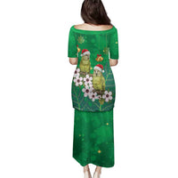 New Zealand Kakapo Christmas Family Matching Puletasi and Hawaiian Shirt Owl Parrot Santa Sliver Fern Manuka - Green - Polynesian Pride