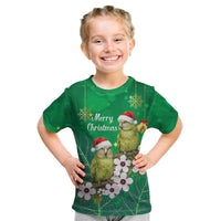 New Zealand Kakapo Christmas Kid T Shirt Owl Parrot Santa Sliver Fern Manuka - Green - Polynesian Pride
