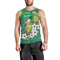 New Zealand Kakapo Christmas Men Tank Top Owl Parrot Santa Sliver Fern Manuka - Green - Polynesian Pride