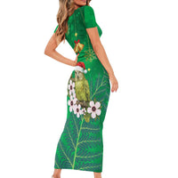 New Zealand Kakapo Christmas Short Sleeve Bodycon Dress Owl Parrot Santa Sliver Fern Manuka - Green - Polynesian Pride