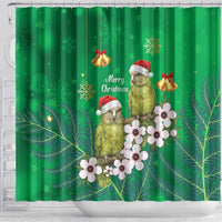 New Zealand Kakapo Christmas Shower Curtain Owl Parrot Santa Sliver Fern Manuka - Green - Polynesian Pride