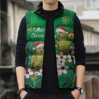 New Zealand Kakapo Christmas Sleeveless Puffer Jacket Owl Parrot Santa Sliver Fern Manuka - Green - Polynesian Pride