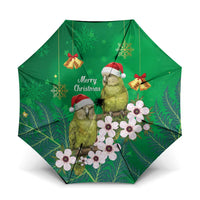 New Zealand Kakapo Christmas Umbrella Owl Parrot Santa Sliver Fern Manuka - Green - Polynesian Pride
