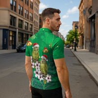 New Zealand Kakapo Christmas Zipper Polo Shirt Owl Parrot Santa Sliver Fern Manuka - Green - Polynesian Pride