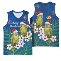 New Zealand Kakapo Christmas Basketball Jersey Owl Parrot Santa Sliver Fern Manuka - Blue - Polynesian Pride