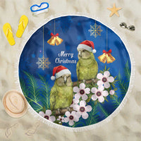 New Zealand Kakapo Christmas Beach Blanket Owl Parrot Santa Sliver Fern Manuka - Blue - Polynesian Pride