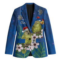 New Zealand Kakapo Christmas Blazer Owl Parrot Santa Sliver Fern Manuka - Blue - Polynesian Pride