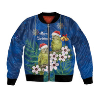 New Zealand Kakapo Christmas Bomber Jacket Owl Parrot Santa Sliver Fern Manuka - Blue - Polynesian Pride