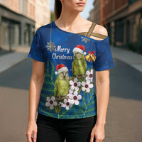 New Zealand Kakapo Christmas Cross Shoulder Shirt Owl Parrot Santa Sliver Fern Manuka - Blue - Polynesian Pride