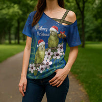 New Zealand Kakapo Christmas Cross Shoulder Shirt Owl Parrot Santa Sliver Fern Manuka - Blue - Polynesian Pride