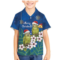 New Zealand Kakapo Christmas Family Matching Mermaid Dress and Hawaiian Shirt Owl Parrot Santa Sliver Fern Manuka - Blue - Polynesian Pride