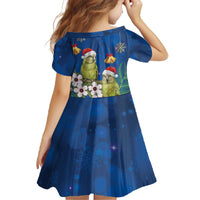 New Zealand Kakapo Christmas Family Matching Off The Shoulder Long Sleeve Dress and Hawaiian Shirt Owl Parrot Santa Sliver Fern Manuka - Blue - Polynesian Pride