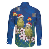 New Zealand Kakapo Christmas Family Matching Off The Shoulder Long Sleeve Dress and Hawaiian Shirt Owl Parrot Santa Sliver Fern Manuka - Blue - Polynesian Pride