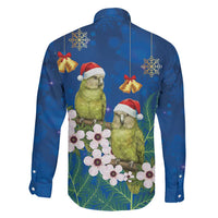 New Zealand Kakapo Christmas Family Matching Off Shoulder Maxi Dress and Hawaiian Shirt Owl Parrot Santa Sliver Fern Manuka - Blue - Polynesian Pride