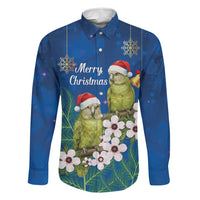 New Zealand Kakapo Christmas Family Matching Short Sleeve Bodycon Dress and Hawaiian Shirt Owl Parrot Santa Sliver Fern Manuka - Blue - Polynesian Pride