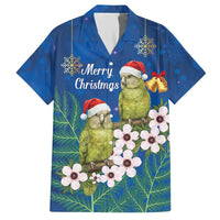 New Zealand Kakapo Christmas Hawaiian Shirt Owl Parrot Santa Sliver Fern Manuka - Blue - Polynesian Pride