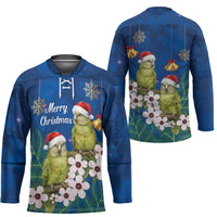 New Zealand Kakapo Christmas Hockey Jersey Owl Parrot Santa Sliver Fern Manuka - Blue - Polynesian Pride