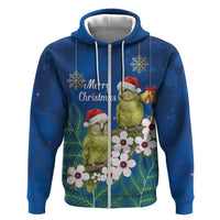 New Zealand Kakapo Christmas Hoodie Owl Parrot Santa Sliver Fern Manuka - Blue - Polynesian Pride