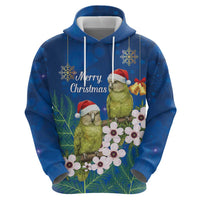 New Zealand Kakapo Christmas Hoodie Owl Parrot Santa Sliver Fern Manuka - Blue - Polynesian Pride