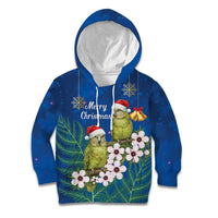 New Zealand Kakapo Christmas Kid Hoodie Owl Parrot Santa Sliver Fern Manuka - Blue - Polynesian Pride