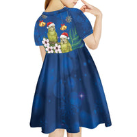 New Zealand Kakapo Christmas Kid Short Sleeve Dress Owl Parrot Santa Sliver Fern Manuka - Blue - Polynesian Pride