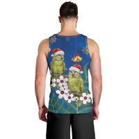 New Zealand Kakapo Christmas Men Tank Top Owl Parrot Santa Sliver Fern Manuka - Blue - Polynesian Pride
