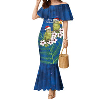New Zealand Kakapo Christmas Mermaid Dress Owl Parrot Santa Sliver Fern Manuka - Blue - Polynesian Pride