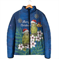 New Zealand Kakapo Christmas Padded Jacket Owl Parrot Santa Sliver Fern Manuka - Blue - Polynesian Pride