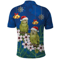 New Zealand Kakapo Christmas Polo Shirt Owl Parrot Santa Sliver Fern Manuka - Blue - Polynesian Pride