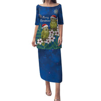 New Zealand Kakapo Christmas Puletasi Owl Parrot Santa Sliver Fern Manuka - Blue - Polynesian Pride