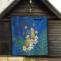 New Zealand Kakapo Christmas Quilt Owl Parrot Santa Sliver Fern Manuka - Blue - Polynesian Pride