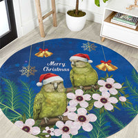 New Zealand Kakapo Christmas Round Carpet Owl Parrot Santa Sliver Fern Manuka - Blue - Polynesian Pride