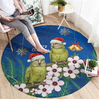 New Zealand Kakapo Christmas Round Carpet Owl Parrot Santa Sliver Fern Manuka - Blue - Polynesian Pride