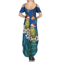 New Zealand Kakapo Christmas Summer Maxi Dress Owl Parrot Santa Sliver Fern Manuka - Blue - Polynesian Pride