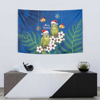 New Zealand Kakapo Christmas Tapestry Owl Parrot Santa Sliver Fern Manuka - Blue - Polynesian Pride