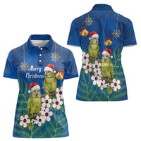 New Zealand Kakapo Christmas Women Polo Shirt Owl Parrot Santa Sliver Fern Manuka - Blue - Polynesian Pride
