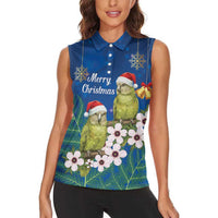 New Zealand Kakapo Christmas Women Sleeveless Polo Shirt Owl Parrot Santa Sliver Fern Manuka - Blue - Polynesian Pride
