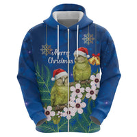 New Zealand Kakapo Christmas Zip Hoodie Owl Parrot Santa Sliver Fern Manuka - Blue - Polynesian Pride