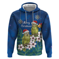 New Zealand Kakapo Christmas Zip Hoodie Owl Parrot Santa Sliver Fern Manuka - Blue - Polynesian Pride