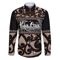 Kia Ora New Zealand Family Matching Puletasi Dress and Hawaiian Shirt Aotearoa Proud Maori With Silver Fern LT14 Dad's Shirt - Long Sleeve Black - Polynesian Pride