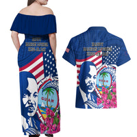 Guam Martin Luther King Jr Day Couples Matching Off Shoulder Maxi Dress and Hawaiian Shirt I Have A Dream Guahan Seal With Bougainvillea LT14 - Polynesian Pride
