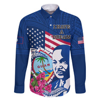 Guam Martin Luther King Jr Day Family Matching Puletasi Dress and Hawaiian Shirt I Have A Dream Guahan Seal With Bougainvillea LT14 Dad's Shirt - Long Sleeve Blue - Polynesian Pride