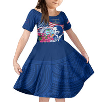 Guam Martin Luther King Jr Day Kid Short Sleeve Dress I Have A Dream Guahan Seal With Bougainvillea LT14 KID Blue - Polynesian Pride