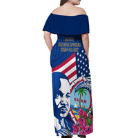 Guam Martin Luther King Jr Day Off Shoulder Maxi Dress I Have A Dream Guahan Seal With Bougainvillea LT14 - Polynesian Pride