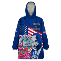 Guam Martin Luther King Jr Day Wearable Blanket Hoodie I Have A Dream Guahan Seal With Bougainvillea LT14 One Size Blue - Polynesian Pride